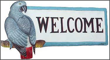 Painted Metal African Grey Welcome Sign - Tropical Home Decor - 8" x 16"