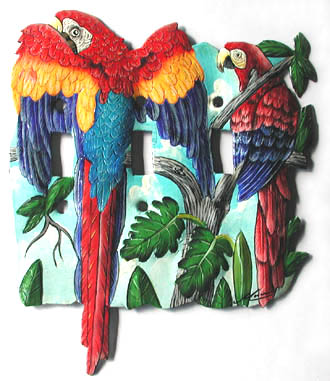 Switch Plate - Painted Metal Scarlet Macaw Parrot Switchplate Cover