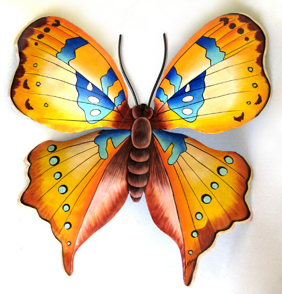 Hand Painted Metal Butterfly Wall Decor - Metal Art -Garden Decor,Tropical Decor 21"