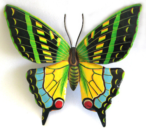 Metal Colorful Hand Painted Butterfly Wall Art, 14.5 by 13 Inches, Moving  Butterfly Decorations 