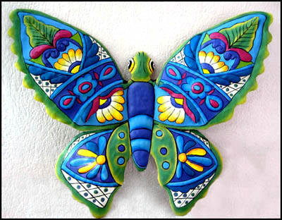 Large Blue Metal Butterfly Garden Ornament Wall Art Decoration Factory Seconds