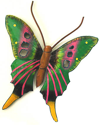 Butterfly Hand Painted Metal Wall Hanging - Garden Decor -14"