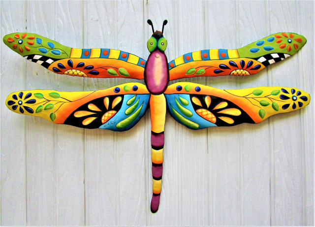 Hand Painted Metal Dragonfly Wall Art, Dragonfly Garden Art