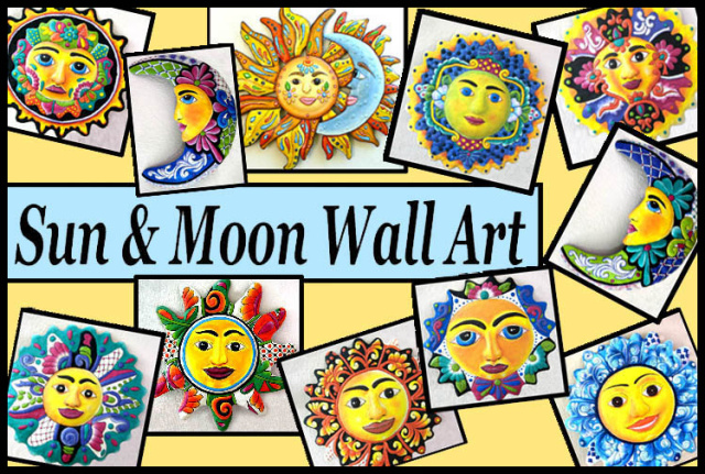 Celestial Sun and Moon Designs in Hand Painted Metal - Metal wall 