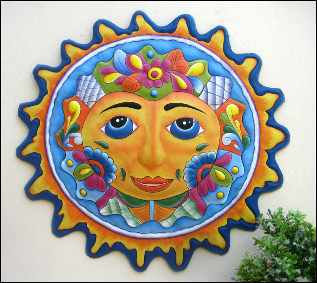 Celestial Sun And Moon Designs In Hand Painted Metal Metal Wall Art Metal Wall Decor Garden Art Outdoor Garden Decor
