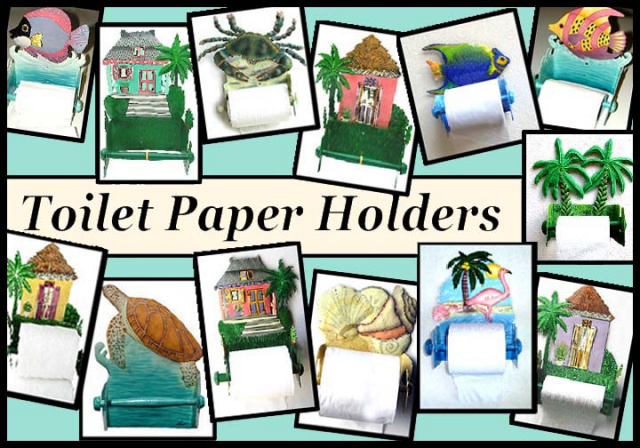 Hand Painted Metal Toilet Paper Holders - Tropical Bathroom Decor. Toilet  Tissue Holders