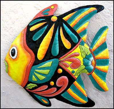 Hand Painted Metal Tropical Fish Art Wall Decor Garden Hanging - Tropical Wall Decor Fish